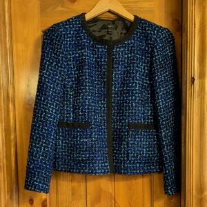 J. Crew Navy Tweed Blazer with Black Trim